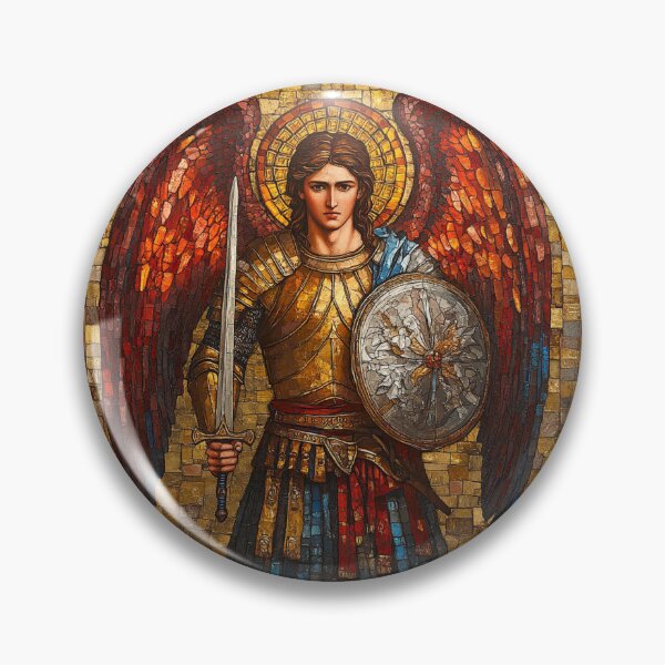 Item preview, Mosaic Icon of Archangel Michael – Warrior of Light with Sword and Shield designed and sold by Myra365Art.