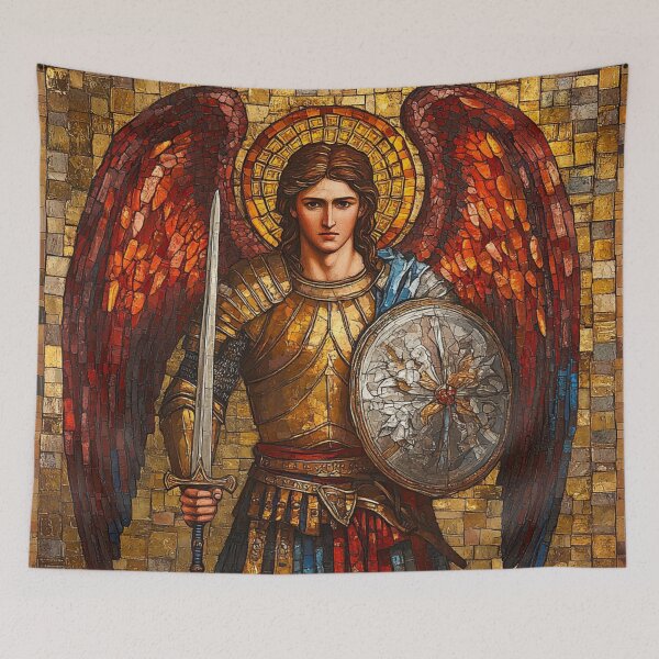 Item preview, Mosaic Icon of Archangel Michael – Warrior of Light with Sword and Shield designed and sold by Myra365Art.