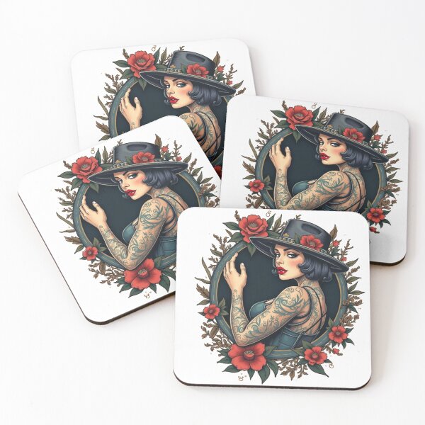 Item preview, Vintage goth tattooed lady with flowers designed and sold by PalmRock.