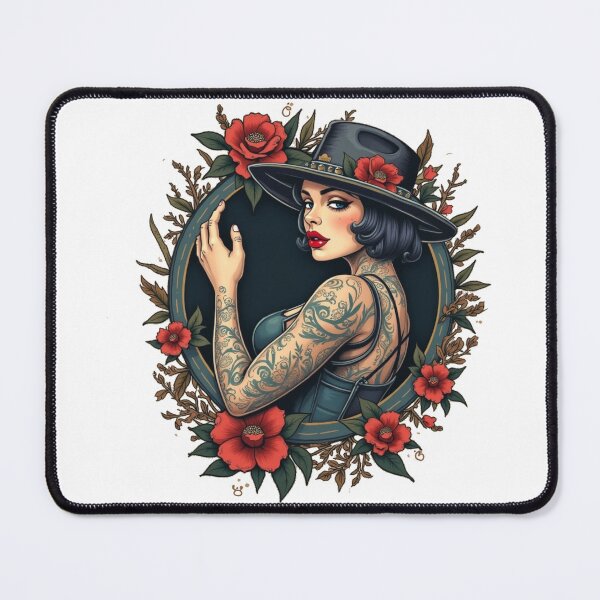 Item preview, Vintage goth tattooed lady with flowers designed and sold by PalmRock.