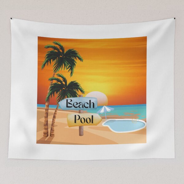 Item preview, Tropical beach with pool and sunset designed and sold by Artquanta.