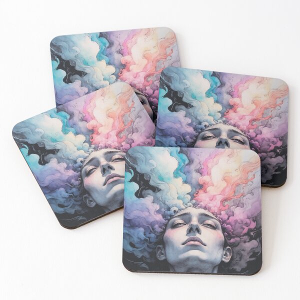 Item preview, Ethereal Woman in Multicolor Cloudscape with Tired Gaze designed and sold by elissiart.