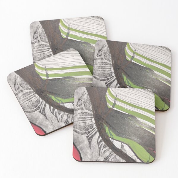 Item preview, Trillium olive red black block print painting designed and sold by jessrussell.