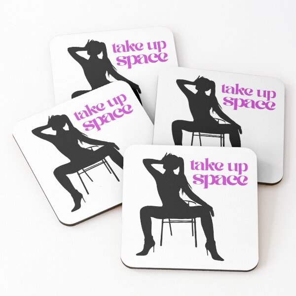 Item preview, Take Up Space - black silhouette woman dramatic wide leg sitting pose bold purple font designed and sold by RabbitHoleThings.