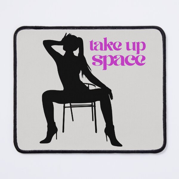 Item preview, Take Up Space - black silhouette woman dramatic wide leg sitting pose bold purple font designed and sold by RabbitHoleThings.