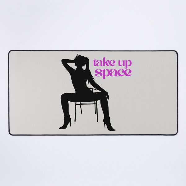 Item preview, Take Up Space - black silhouette woman dramatic wide leg sitting pose bold purple font designed and sold by RabbitHoleThings.