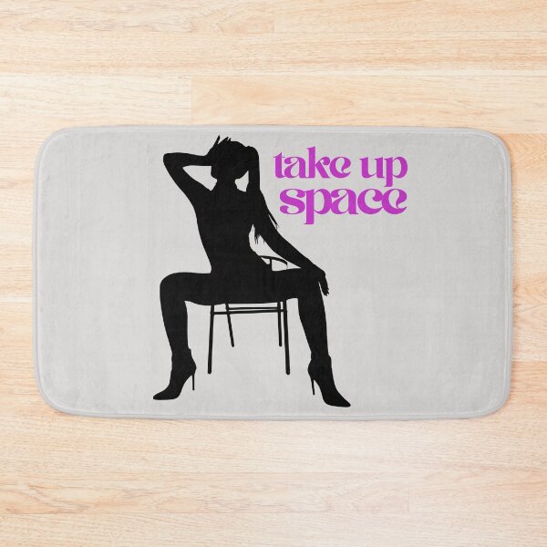 Item preview, Take Up Space - black silhouette woman dramatic wide leg sitting pose bold purple font designed and sold by RabbitHoleThings.