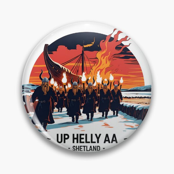 Artikelvorschau, Up Helly Aa – Wikingerfeuerfest Schottland | Retro brennendes Schiff Sonnenuntergang Kunst entworfen und verkauft von LoliDesignShop.