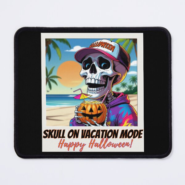 Item preview, Funny Halloween Skull at the Beach – Tropical Pumpkin Drink Cartoon T-Shirt designed and sold by Artinkcreative.