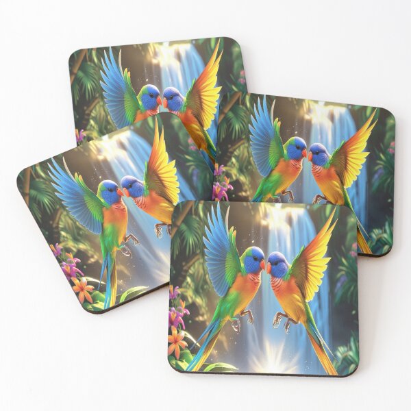 Item preview, Rainbow Lovebirds Dancing Above Tropical Waterfall designed and sold by Max Store.