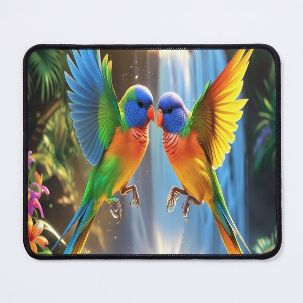 Item preview, Rainbow Lovebirds Dancing Above Tropical Waterfall designed and sold by Max Store.