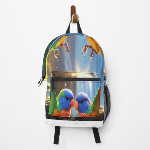 Item preview, Rainbow Lovebirds Dancing Above Tropical Waterfall designed and sold by Max Store.