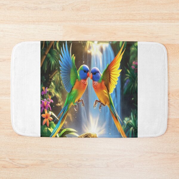 Item preview, Rainbow Lovebirds Dancing Above Tropical Waterfall designed and sold by Max Store.