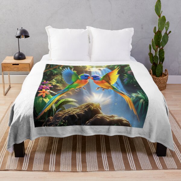Item preview, Rainbow Lovebirds Dancing Above Tropical Waterfall designed and sold by Max Store.