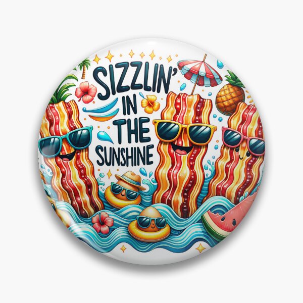 Item preview, Sizzlin’ in the Sunshine – Funny Summer Bacon Pool Party Art designed and sold by DewCreates.