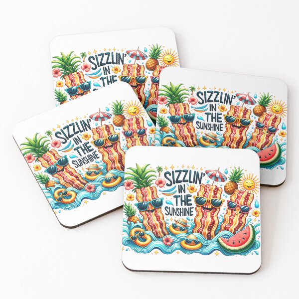 Item preview, Sizzlin’ in the Sunshine – Funny Summer Bacon Pool Party Art designed and sold by DewCreates.