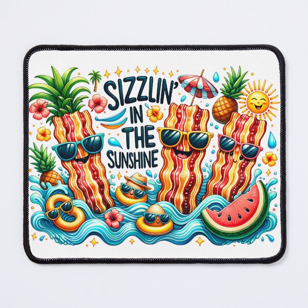 Item preview, Sizzlin’ in the Sunshine – Funny Summer Bacon Pool Party Art designed and sold by DewCreates.