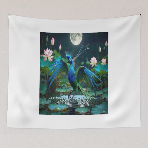 Item preview, Exotic Bird Moonlight Courtship Dance on Lotus Pond designed and sold by Max Store.
