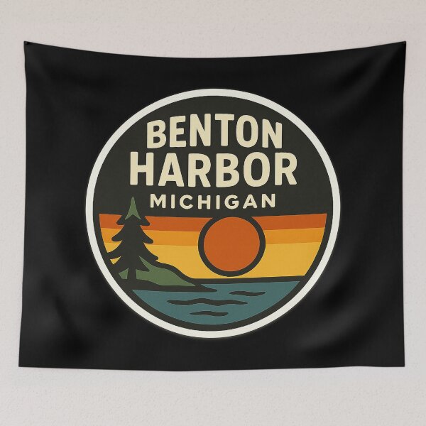 Item preview, Benton Harbor Michigan Retro Sunset designed and sold by American Travels.