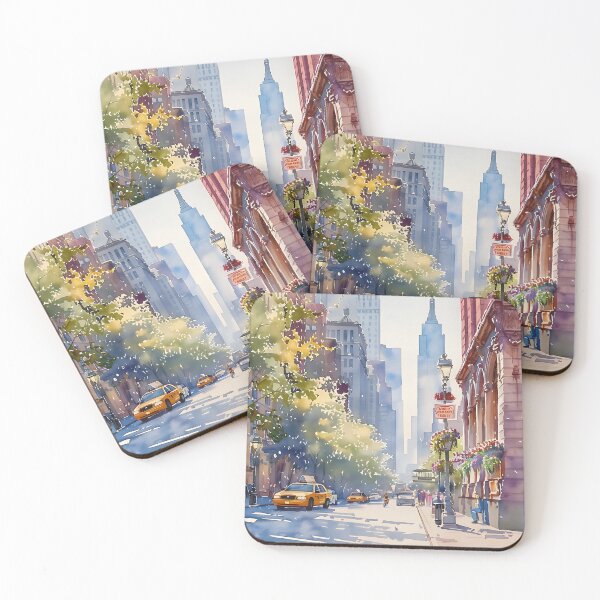 Item preview, New York streets in watercolor style 1 designed and sold by FlaskLab.