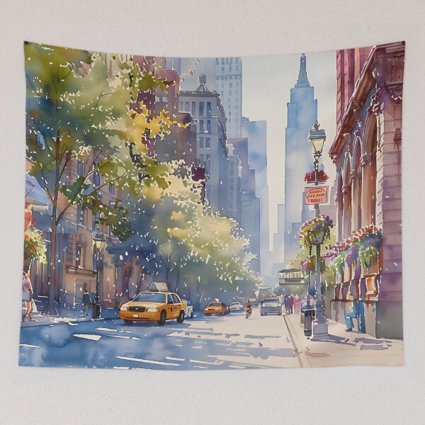 Item preview, New York streets in watercolor style 1 designed and sold by FlaskLab.