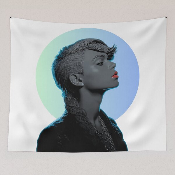 Item preview, Monochromatic Portrait of a Stylish Woman with Red Lips and Braided Hair designed and sold by pkvorakorn.
