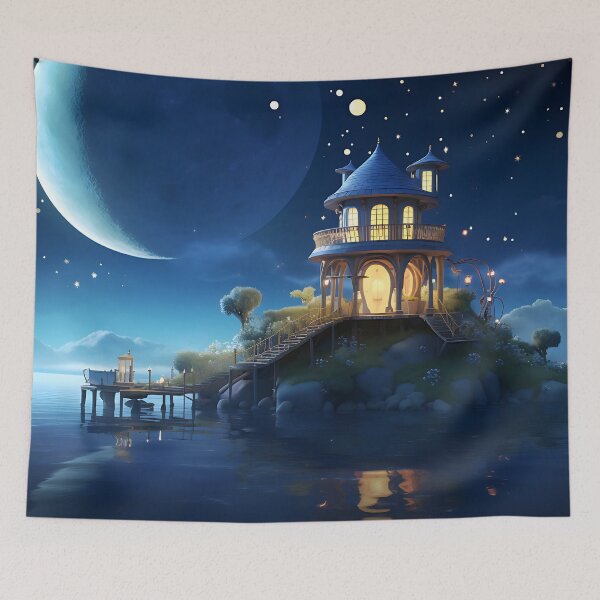 Item preview, A house floating on the water in the middle of the night designed and sold by FlaskLab.
