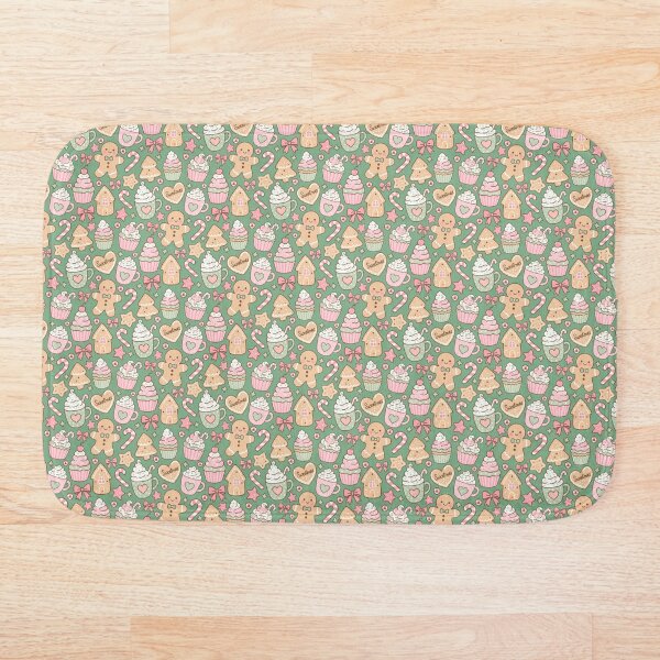 Item preview, Patrón navideño sin costuras en tonos pastel verde | Pan de jengibre, bastón de caramelo y cupcake designed and sold by Sunnyneststudio.