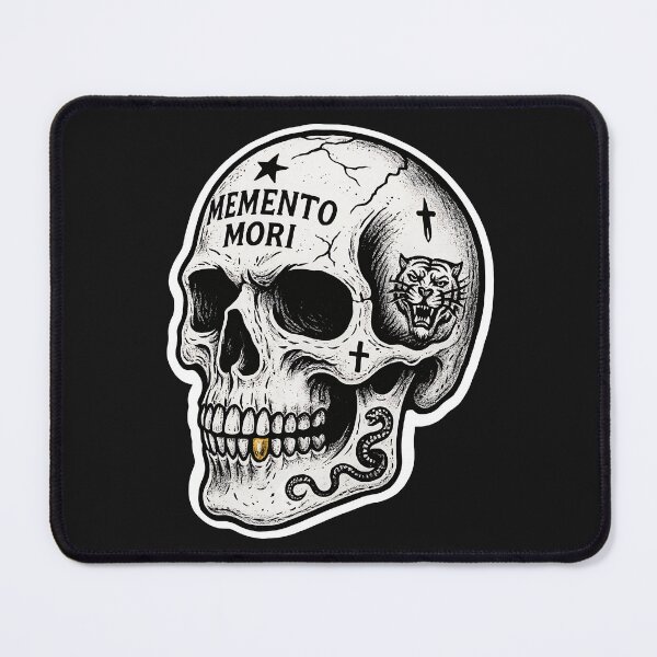 Item preview, Memento Mori Skull Tattoo – Gothic Ink Art designed and sold by StoryWovenCo.