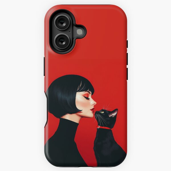 Item preview, Chic Woman and Black Cat on Red – Bold Minimalist Pop Art Print designed and sold by Art of Ngu.