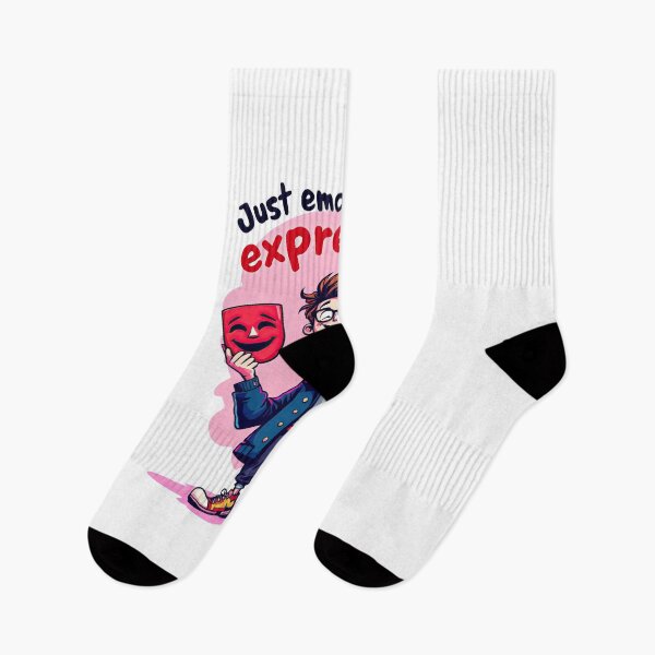 Item preview, Cartoon boy holding a mask and a mask with the words just emotionally expressive designed and sold by cafegrafis.