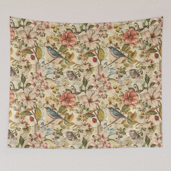 Item preview, Botanical Whispers – Vintage Birds & Floral Garden designed and sold by HasHs.
