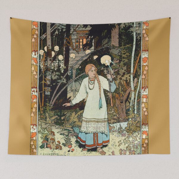 Item preview, Vasilisa at the Hut of Baba Yaga (1899) by Ivan Bilibin designed and sold by Antiquated Art.