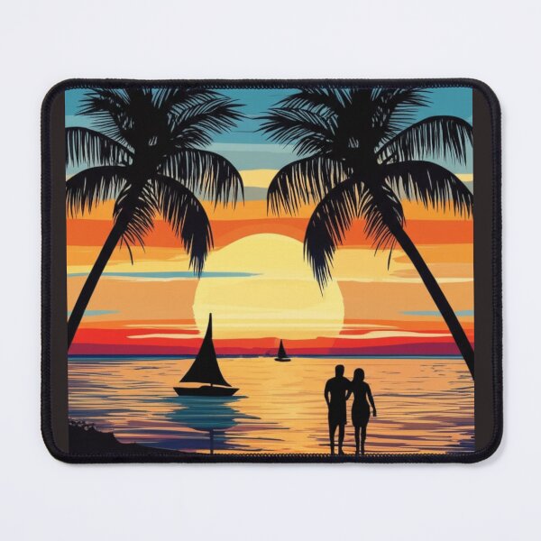 Item preview, Romantic Tropical Sunset Beach  with Couple and Sailboats designed and sold by PrintBreeze.