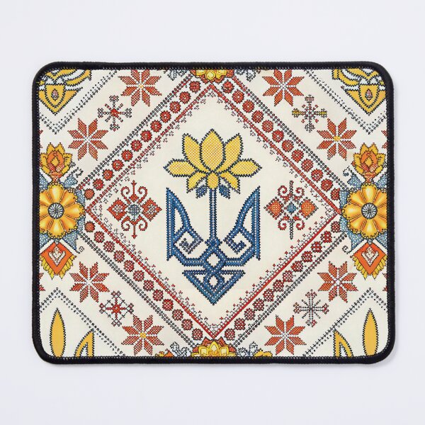 Item preview, Traditional Ukrainian Vyshyvanka Embroidery with Trident and Floral Motifs. designed and sold by RGShirtWorks.