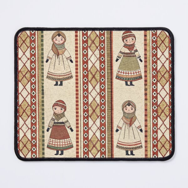 Item preview, Seamless Pattern with Folk Dolls and Ethnic Textile Motifs. designed and sold by ML-Media.