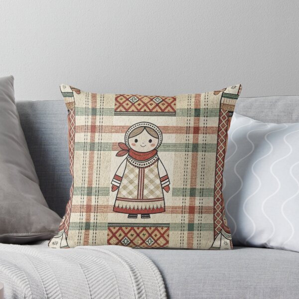Item preview, Russian Folk Doll and Plaid Seamless Pattern. designed and sold by RGShirtWorks.