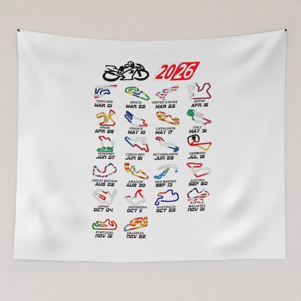Item preview, Calendar season 2026 MotoGp circuits colors white designed and sold by ideasfinder.