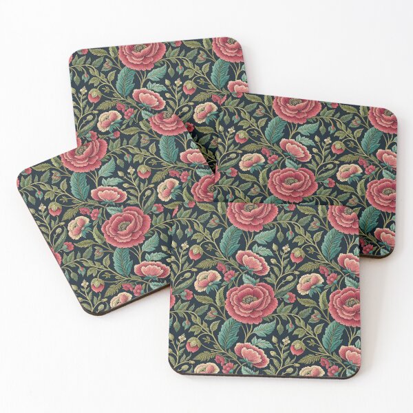 Item preview, Lush Floral Seamless Pattern with Red Blooms on Dark Background. designed and sold by RGShirtWorks.