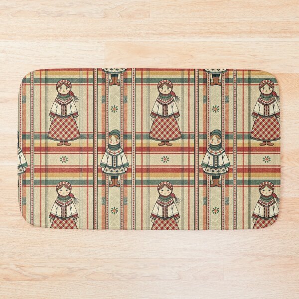 Item preview, Doll Folk Art Seamless Pattern with Plaid Background. designed and sold by RGShirtWorks.