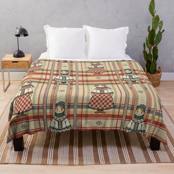 Item preview, Doll Folk Art Seamless Pattern with Plaid Background. designed and sold by ML-Media.