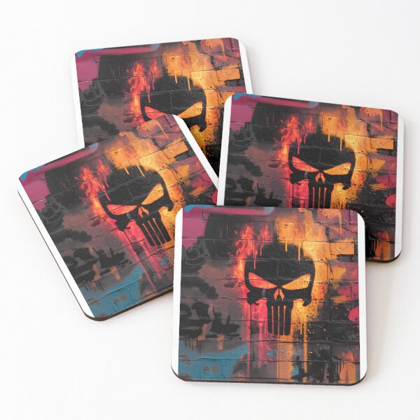 Item preview, Flaming Graffiti – Urban Skull on Colorful Wall designed and sold by LoomisDreams.