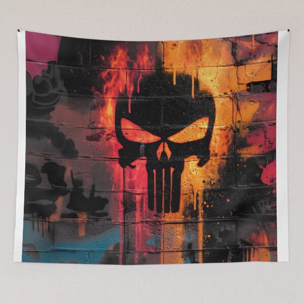 Item preview, Flaming Graffiti – Urban Skull on Colorful Wall designed and sold by LoomisDreams.