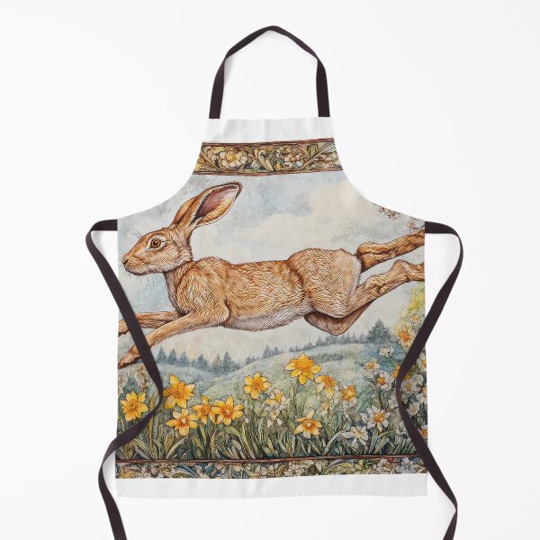 Item preview, A brown hare leaping through the meadow, surrounded by primroses and daffodils designed and sold by thewandswant.