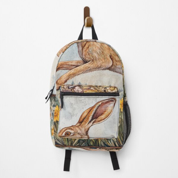 Item preview, A brown hare leaping through the meadow, surrounded by primroses and daffodils designed and sold by thewandswant.