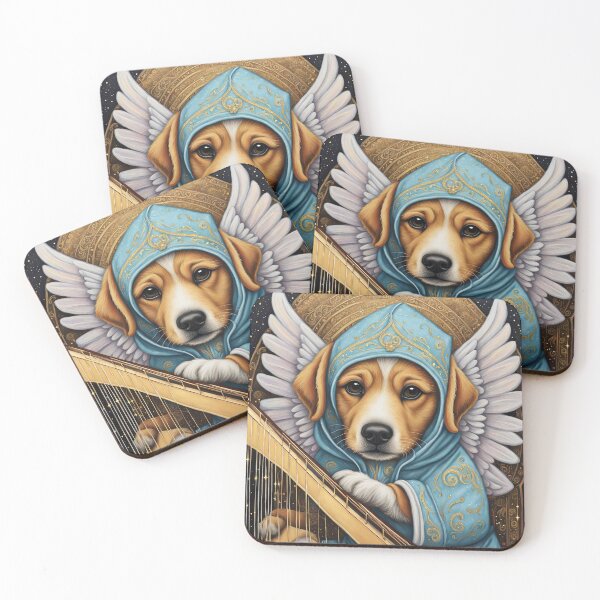 Item preview, Folk Art Puppy Angel with wings and a harp designed and sold by Colin Bentham.
