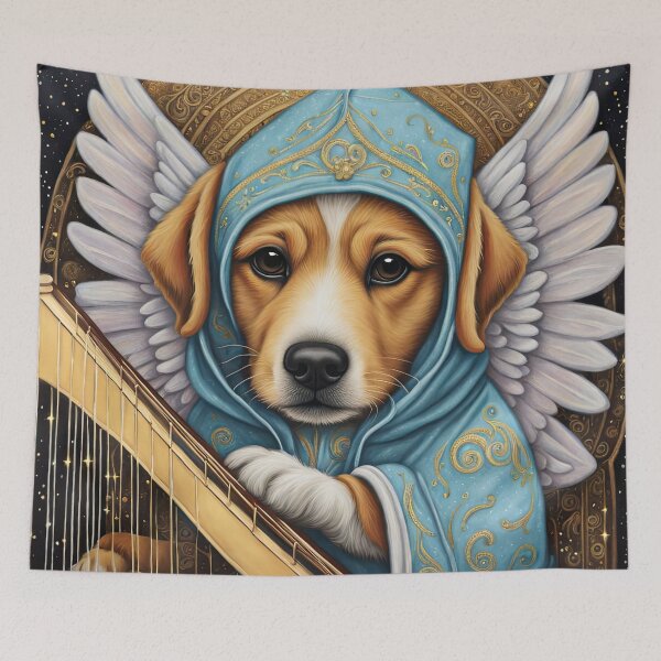 Item preview, Folk Art Puppy Angel with wings and a harp designed and sold by Colin Bentham.