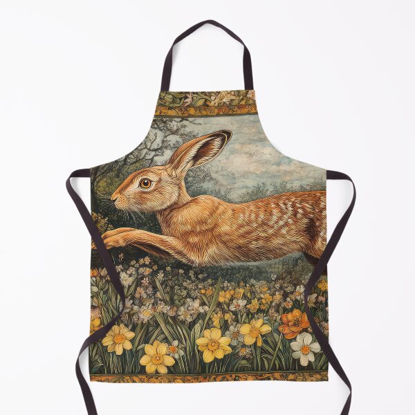Item preview, A brown hare leaping through the meadow, surrounded by primroses and daffodils designed and sold by thewandswant.