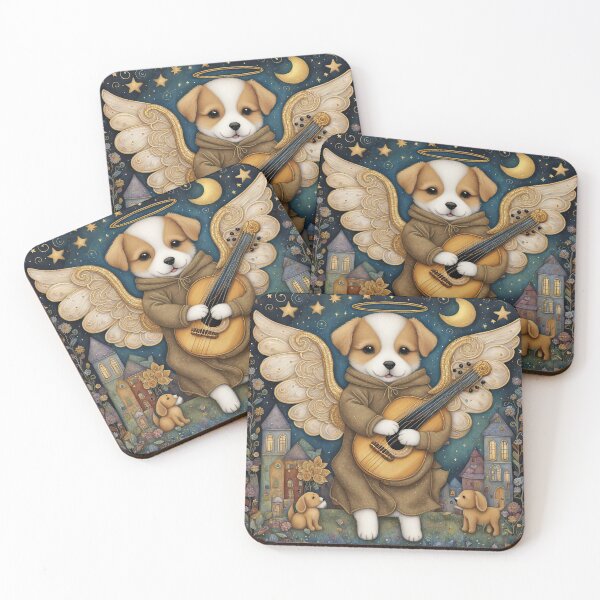 Item preview, Folk Art Puppy Angel with wings and a harp designed and sold by Colin Bentham.