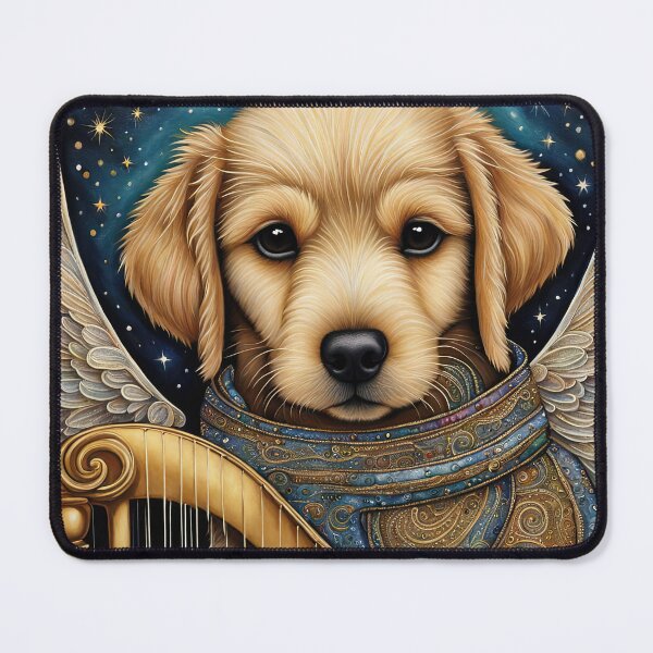 Item preview, Folk Art Puppy Angel with wings and a harp designed and sold by Colin Bentham.